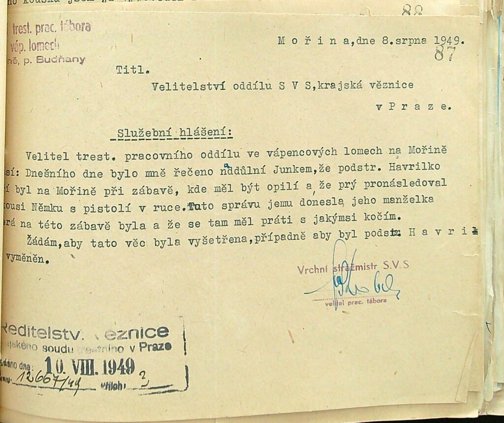 Havrilko Kázeňské Přestupky, Záznamy O Trestech A Výpovědi (1)