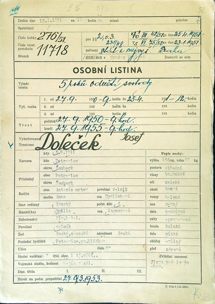 Doleček Osobní Vězeňský Spis (40)