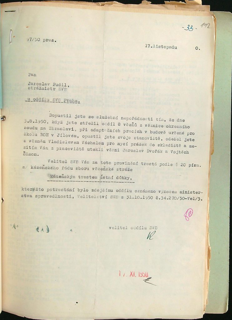 Pudil Kázeňský Trest Za Útěk Vězňů Svs Zbraslav (1)