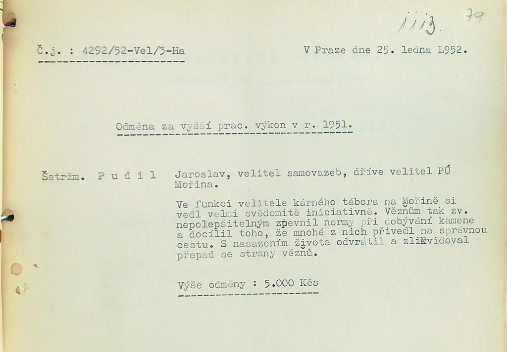 Pudil Odměna Za Funkci Velitele Pú Mořina