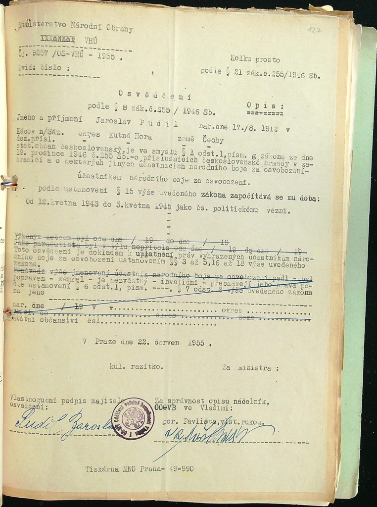 Pudil Osvědčení O Zápočtu Doby Jako Politickému Vězni