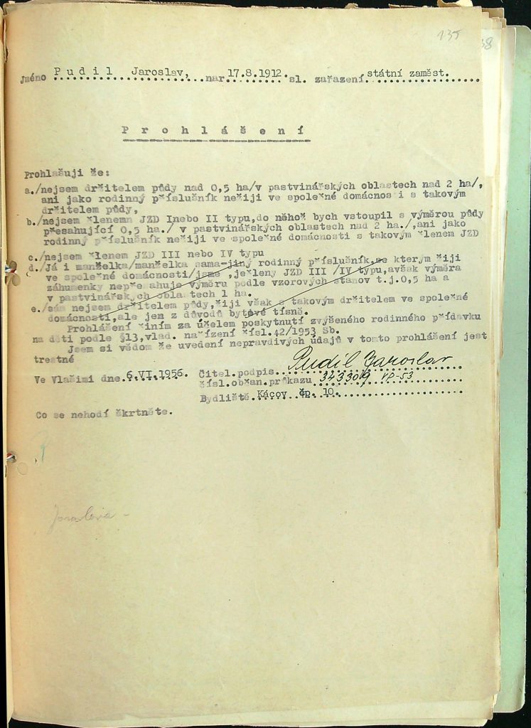 Pudil Prohlášení O Nevlastnění Půdy