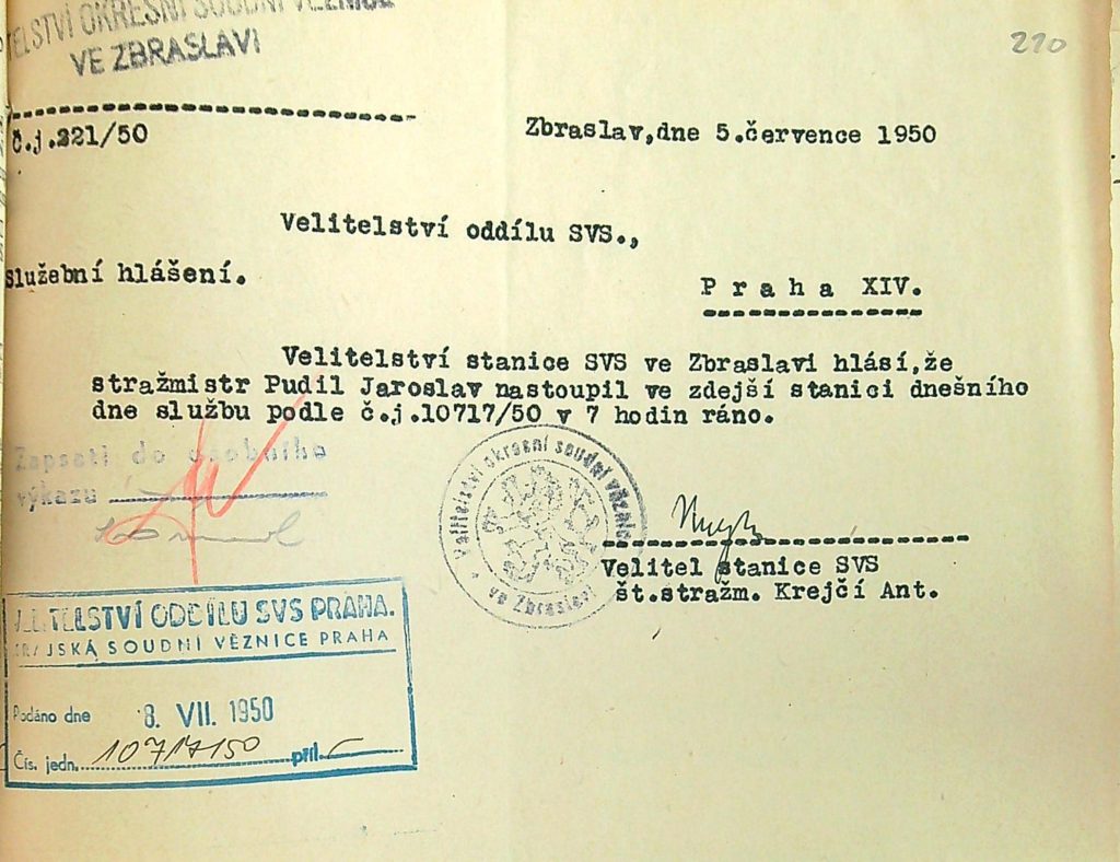 Pudil Služební Hlášení O Nástupu Služby Svs Zbraslav
