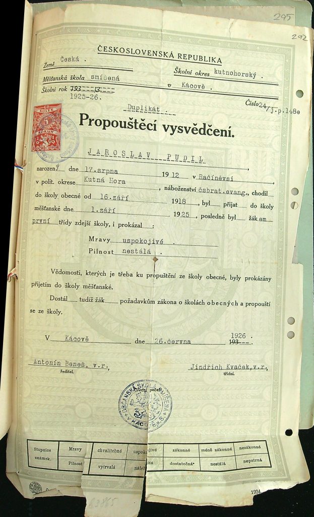 Pudil Vysvědčení Ze Smíšené Měšťasnké Školy