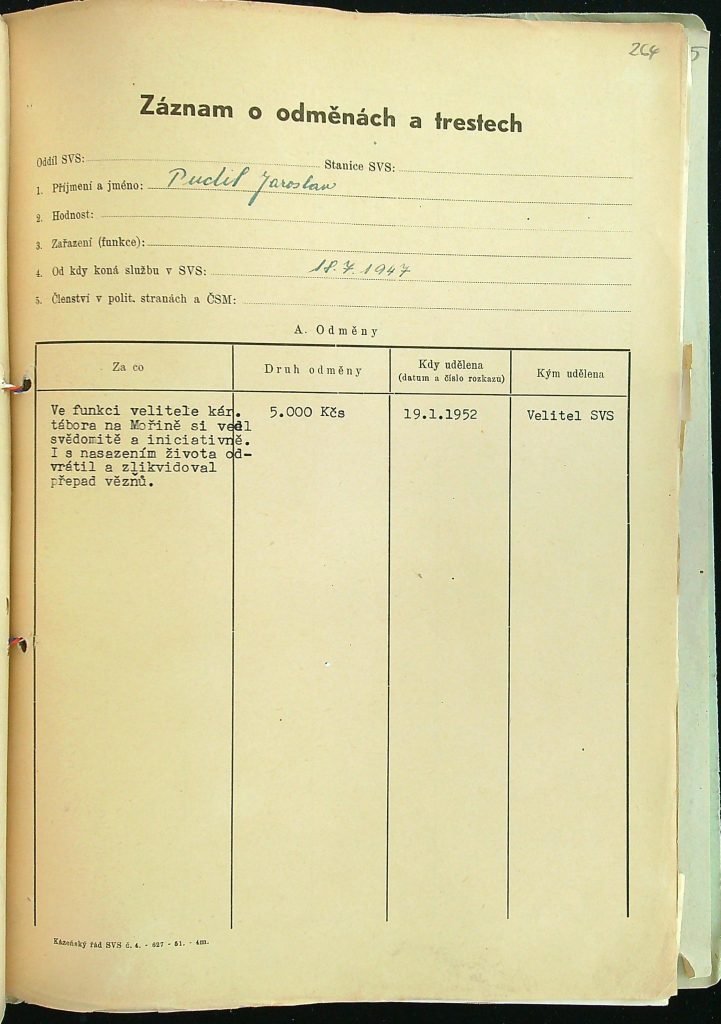 Pudil Záznam O Odměnách A Trestech