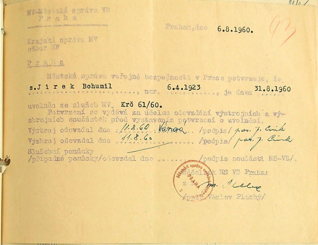 Jírek Potvrzení O Odevzdání Výstrojních A Výzbrojních Součástek