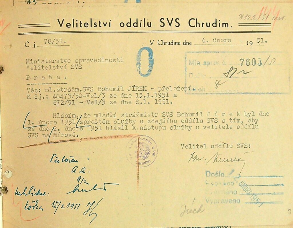 Jírek Přeložení Z Oddílu Svs Chrudim Do Svs Oddílu Mírov