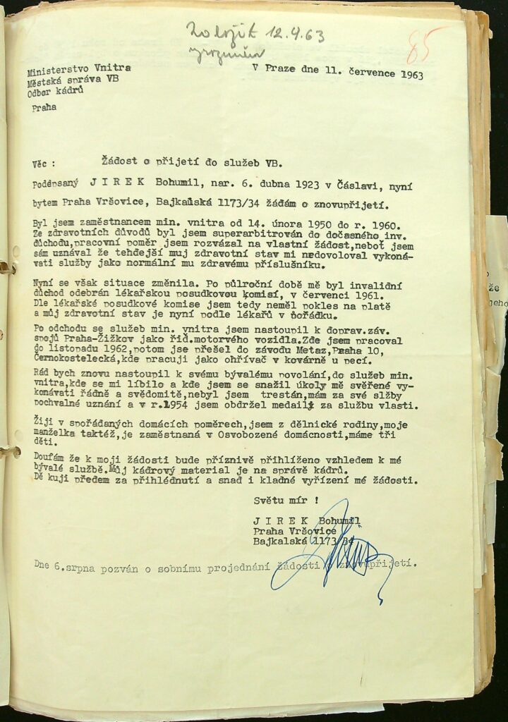 Jírek Žádost O Přijetí Do Služeb Vb