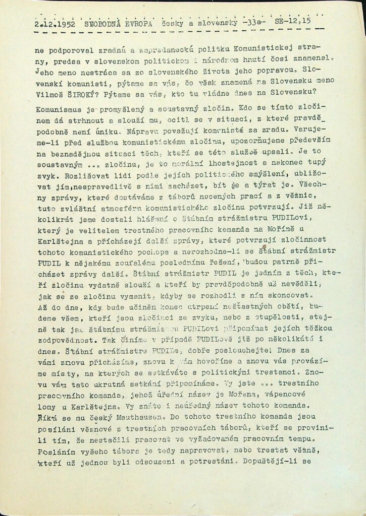 Svobodná Evropa 2.12. 1952, 12:15 hodin - Vzkazy domovu, s.2