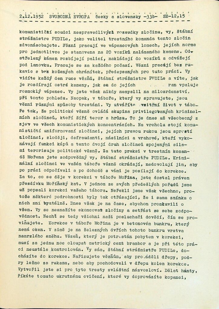 Svobodná Evropa 2.12. 1952, 12:15 hodin - Vzkazy domovu, s.3