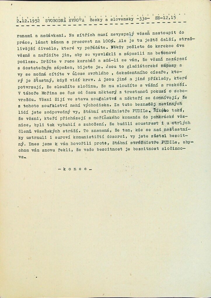 Svobodná Evropa 2.12. 1952, 12:15 hodin - Vzkazy domovu, s.4