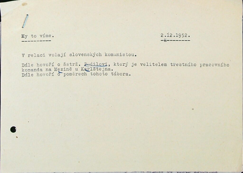 Svobodná Evropa - zachycená relace ze dne 2.12. 1952 - My to víme, s.1