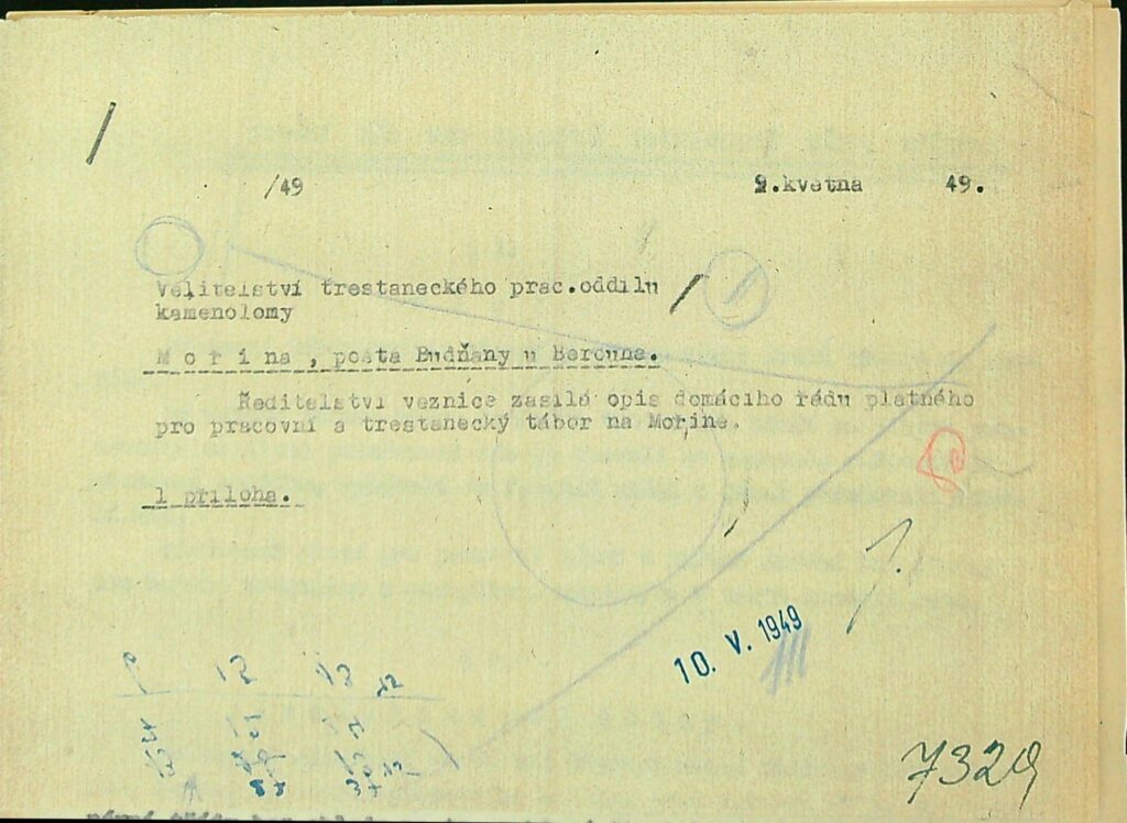 Domácí řád PÚ Mořina 9.5. 1949, s.1