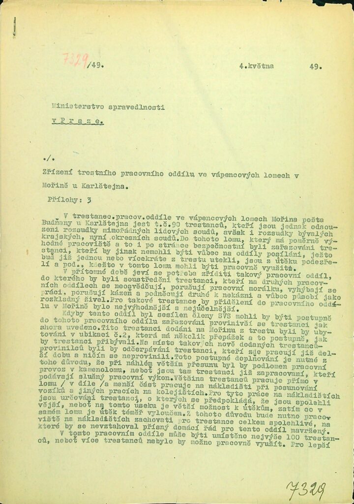 Zřízení PÚ Mořina 4.5. 1949, s.1