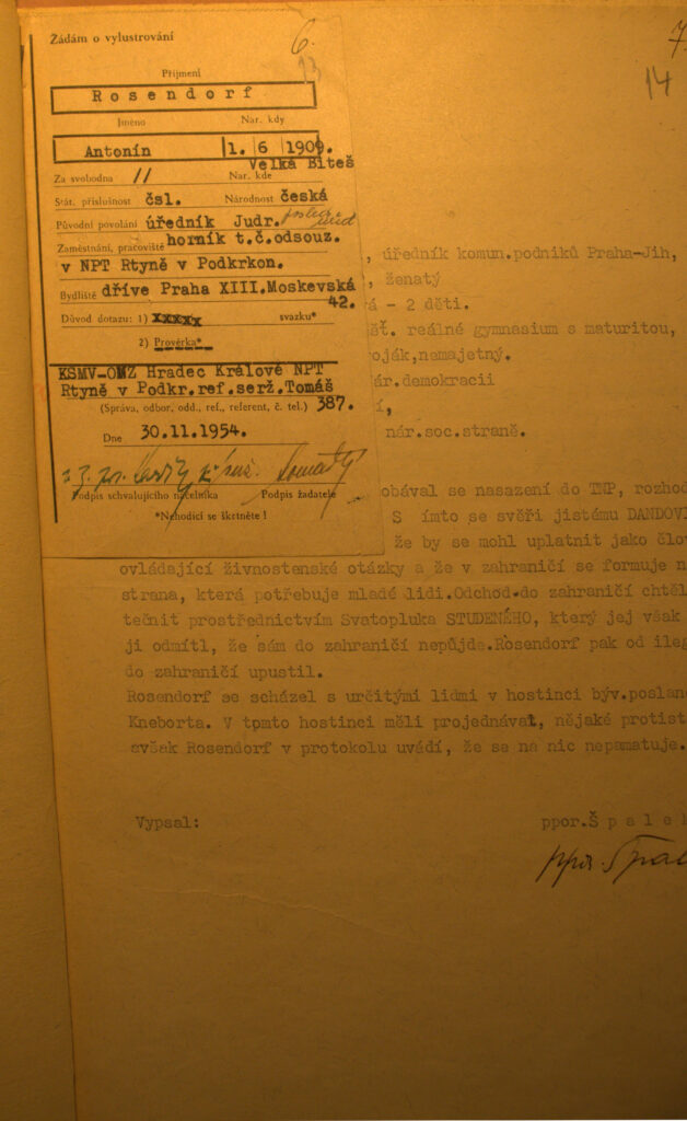 Rosendorf Lustrační žádanka