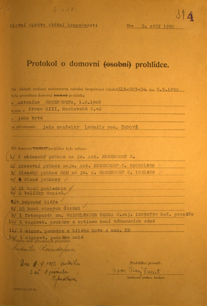 Rosendorf Osobní Spis Rozkaz K Domovní Prohlídce S.1