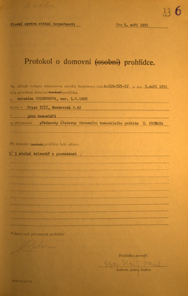 Rosendorf Osobní Spis Rozkaz K Domovní Prohlídce S.3