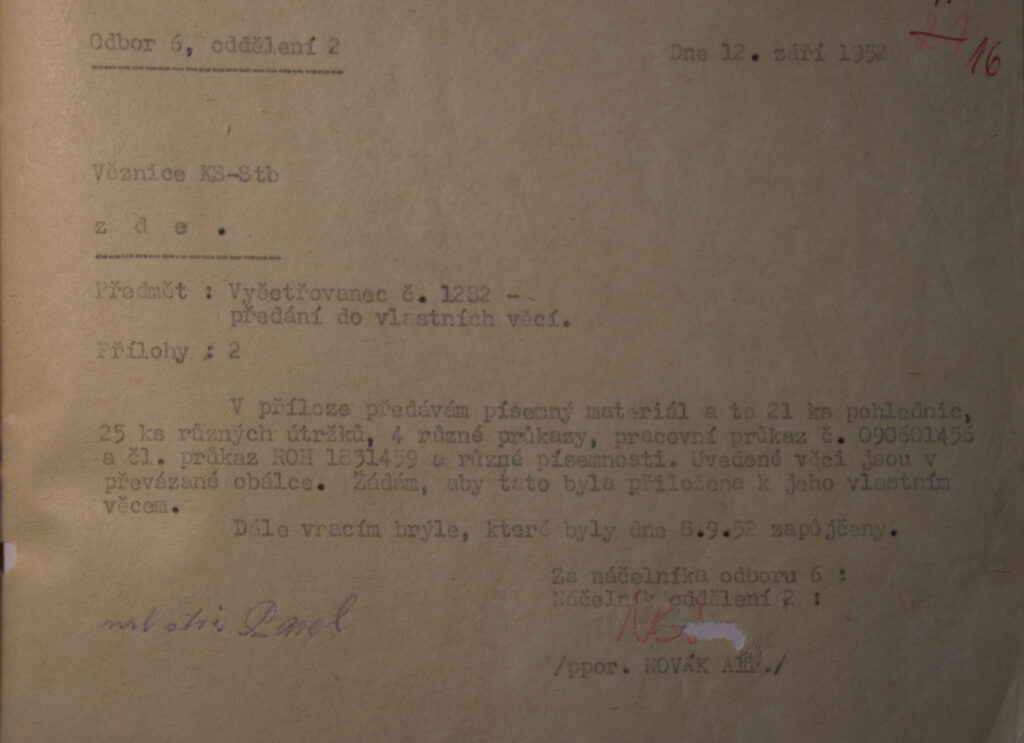 Rosendorf Přípis K Předání Písemného Materiálu Ve Vlastnictví A. Rosendorfa