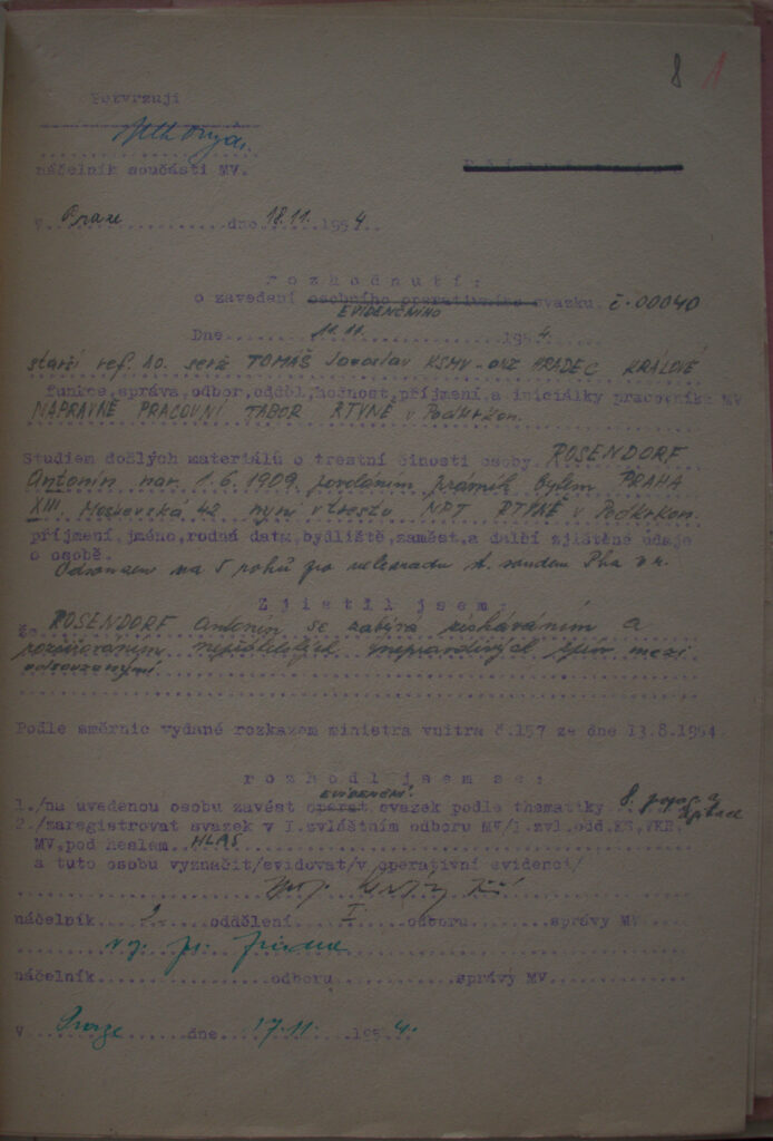 Rosendorf Rozhodnutí O Zavedení Evidenčního Svazku