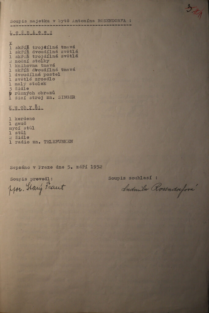 Rosendorf Soupis Majetku V Bytě A. Rosendorfa