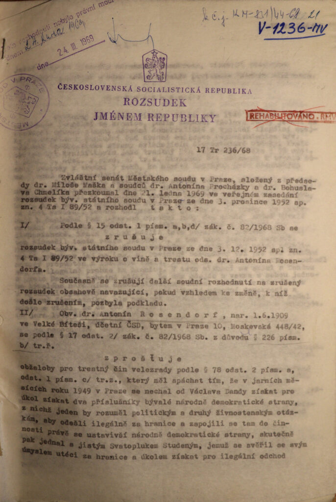 Rosendorf Zrušení Rozsudku A Zproštění Viny S.1