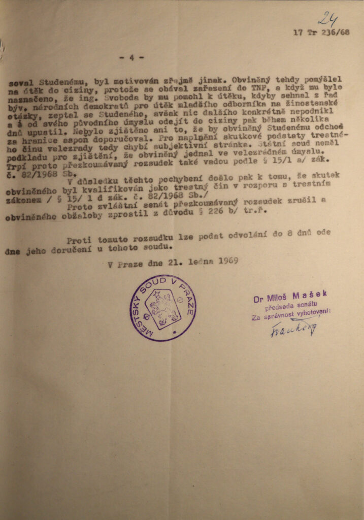 Rosendorf Zrušení Rozsudku A Zproštění Viny S.4